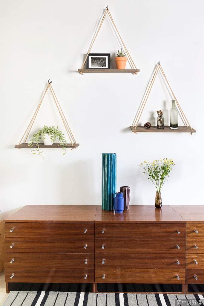 Mkono Wood Hanging Shelves for Wall Boho Decor Swing Rope Rustic Floating Shelf, Set of 3 Wall Display Shelving Home Organizer Rack for Living Room Bedroom Bathroom Kitchen,Brown - Image 3